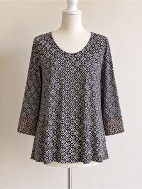 J. Jill Blue Geometric Long Sleeve Tunic Blouse Size S